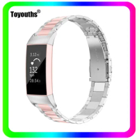Toyouths Watchband for Fitbit Charge 3 Butterfly Buckle Watch Bracelet Women Stainless Steel Wrist Strap for Fitbit Charge3 Band