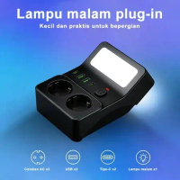 CBL012 Stopkontak Dinding dengan 2 Outlet AC, 2 Port USB, 2 Colokan Type-C EU, Pengisi Daya, dan Sak