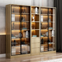實木書柜書架組合輕奢玻璃門儲物柜客廳簡約現代防塵落地靠墻書櫥
