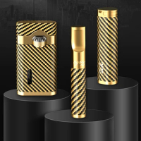 Zobo Brand Gift Box Carbon Fiber Decorative Metal Windproof Gas Lighter Filter Tar Cigarette Holder Men's Advanced Smoking Set