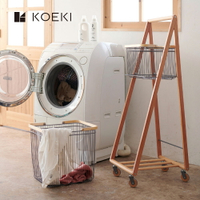 【日本KOEKI】木質簡約雙層洗衣籃(附輪) LIV-CL2(WH)/白