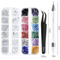 4Pc/Set Nails Art Accesorios Rhinestones 3D Crystal DIY Decorations Glitter Crystal Rivet Gem Nail Supplies Dotting Pen Tweezers