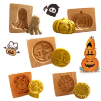 Wooden Cookie Cutter Halloween Baking Molds Pumpkin Ghost Witch Cookie Monster Tools for Christmas Easter Halloween Decoration