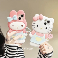 3D Hello Kitty Cartoon Phone Case Sanrio Anime Apple Iphone 14 13 12 11 Pro Max X Xr Xs Plus Soft Silicone Shockproof Cover Case
