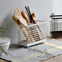 Homely Zakka 日式簡約鐵藝可掛式筷子叉勺餐具分類瀝水籃/餐具收納架/置物架_2色任選