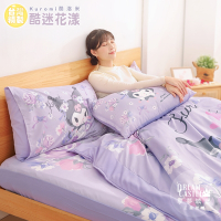 享夢城堡 單人床包雙人兩用被套三件組-三麗鷗酷洛米Kuromi 酷迷花漾-紫