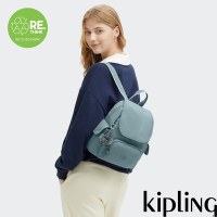 『猴子包』Kipling 霧灰松綠拉鍊掀蓋後背包-CITY PACK MINI