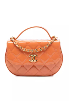 Chanel 二手香奈兒雙C菱格紋漆皮頂部手柄手機包，附鏈條