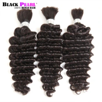 Black Pearl3 Bundles Human Braiding Hair Bulk Hair For Braiding Remy Indian Deep Wave Hair Wave Bulk