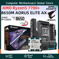 New AMD Ryzen 7 7700+GIGABYTE B650M AORUS ELITE AX AM5 Processor WiFi Bluetooth DDR5 Mainboard AMD Ryzen Kit Combo m-ATX