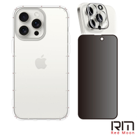 RedMoon iPhone15/i14/i13/i12 全系列 手機殼貼3件組空壓殼-9H防窺保貼+3D全包鏡頭貼i15ProMax/i14ProMax/i13Pro