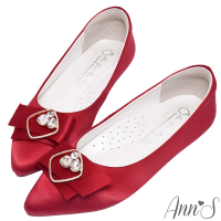 Ann’S腳尖幸福-訂製鑽扣沙發後跟平底尖頭婚鞋-紅