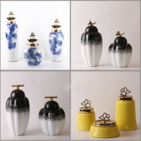 新中式古典陶瓷儲物罐會所玄關桌面擺件樣板房間書房茶室軟裝飾品