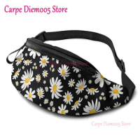 Cute Daisy Flowers Waist Bag With Headphone Hole Belt Bag Adjustable Sling Pocket Fashion Hip Bum Bag For Women Men