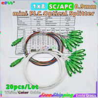20pcs Lot mini 1x8 SC/APC Fiber Optic Splitter 0.9mm PLC APC Splitters free mix color fiber FTTH 1*8 FBT SC Coupler 1-8 Splitter