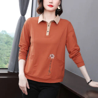 【Paiya 派亞】媽媽純棉長袖T恤女寬鬆中年PLOL領上衣(M-4XL)