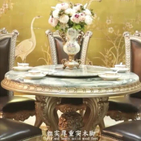 Europe Luxury Large Villa Round Solid Wood Marble Dining Table And Chair Combination