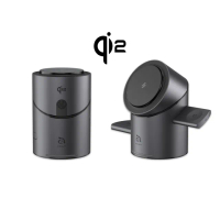 【ADAM 亞果元素】Mag Tube Qi2 圓柱體智慧型三合一旅行磁吸無線充電座 灰(無線/Magsafe)