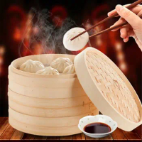 10/15/20cm Dumplings Bamboo Steamer Cooker with Lid Dimsum Steamer Fish Rice Vegetable Basket Kitchen Cooking Tools