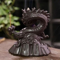 跨境陶瓷中式祥龍倒流香爐 創意LED燈倒流檀香爐家居飾品擺件原創