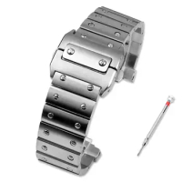 PCAVO Solid Stainless Steel Watch Band For Cartier Santos 100 Series Men's Wristband Bracelet 23mm Butterfly Buckle Watch