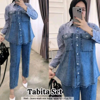 tabita set celana Dress wanita muslimah Gamis baju midi muslim gaun lebaran oneset hijab satu set se