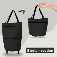 Shopping Trolley Bag with Wheel Portable Food Organizer Bag Oxford Easy Installation Waterproof High-Capacity Household Supplies