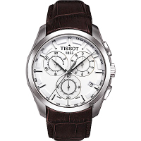 TISSOT 天梭 官方授權 Couturier 建構師系列計時腕錶 送禮推薦-白/41mm T0356171603100