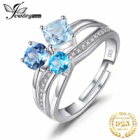 JewelryPalace Infinity Genuine Blue Topaz 925 Sterling Silver Adjustable 3 Stone Ring for Women