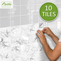 Funlife® BRILLIANT 15x15cm/20x20cm White Marble Tile Sticker Waterproof Wall Sticker Backsplash for Bathroom Kitchen Camper Home