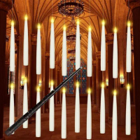 20Pcs Flameless Taper Floating Candles LED Hanging Electric Candles Kit With Magic Wand, For Christmas Halloween Decoration