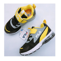 【FILA】FILA KIDS 中童反光氣墊運動鞋-黑黃(2-J827X-061)