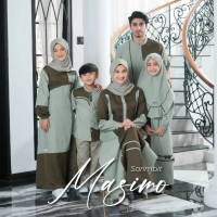 Rauna Sarimbit MASIMO GREEN Baju Muslim Couple family Setelan Pakaian Seragam Lebaran Keluarga 2024