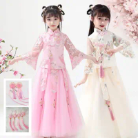 Modern Chinese Cheongsam New Year Dress for Kids Traditional Chinese Garments for Child Chinese Han Dynasty Dress