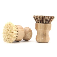 Bamboo Dish Scrub Brushes Kitchen Wooden Cleaning Scrubbers For Washing Cast Iron Pan/Pot Natural Sisal Bristles Cleaning Brush