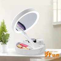 iSFun LED化妝鏡圓型雙面摺疊收納桌上鏡 二代USB供電款