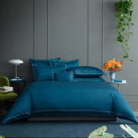 【WEDGWOOD】500織長纖棉Solid Color簡約系列星點繡款 被枕被套組-深海藍(加大)