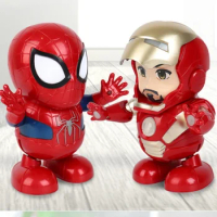 Hot Toys The Avengers Iron Man Spider Man Dancing Robot Series Luminous Action Figures Desktop Ornament Kids Birthday Xmas Gifts