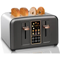Toaster 4 Slice, Stainless Toaster LCD Display &amp; Touch Button, 6 Bread Selection, 7 Shade Settings, 1800W, Dark Metallic