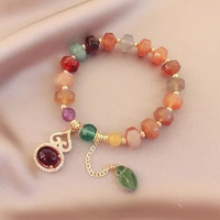 Natural Agate Beaded bracelet For Women Gourd Leaf Pendant Bracelets &amp; Bangles Bijoux Women Cinnabar Jade Fine Lucky Jewelry