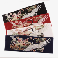 Chinese Han Dynasty Hanfu Clothing Waistband Wide Tie Belt with Chinese Embroidery Tradtional Crane Craft Apparel Accessories
