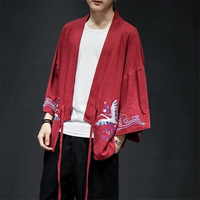 New Mens Japanese Fashion Style Embroidery Haori Asian Clothing Improved Traditional Kimono Long Sleeve Crane Robes M-5XL