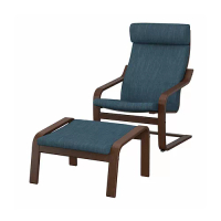 POÄNG 扶手椅及腳凳, 棕色/hillared 深藍色
