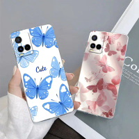 เคสซิลิโคนนุ่มใสสำหรับ Vivo Y21/Y21s/Y21G/Y33s/Y33T/Y32/Y21A และ VIVO Y21E/Y21T ลายผีเสื้อและดอกไม้ 