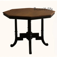 American-Style Solid Wood Large round Dining Table Small Apartment Walnut-Color Nanyang Style American round Table Dining Chair