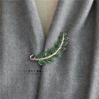 復古彩釉綠色樹葉別針日韓中號開衫披肩扣胸針毛衣針織衫一字領針