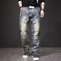 Vintage Punk Jeans Men Plus Size 40 44 Denim Pants Fashion Streetwear Cargo Jeans Pants Plus Size 40 44 Trousers Male Bottoms