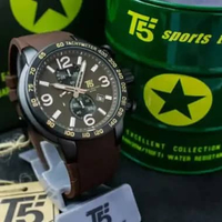 Jam Tangan Pria T5 9147W Chronograph Stopwatch Tali Rubber Kuat dan Elastis Kaca Safir Casing Stainl