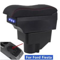 Car Armrest For Ford Fiesta Armrest Box For Ford Fiesta 3 2011-2018 Retrofit Car Central Storage Container PU Leather with USB