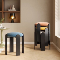 鐵藝創意傢用小圓凳耐用臥室化妝凳網紅凳子可疊放小戶型沙髮凳